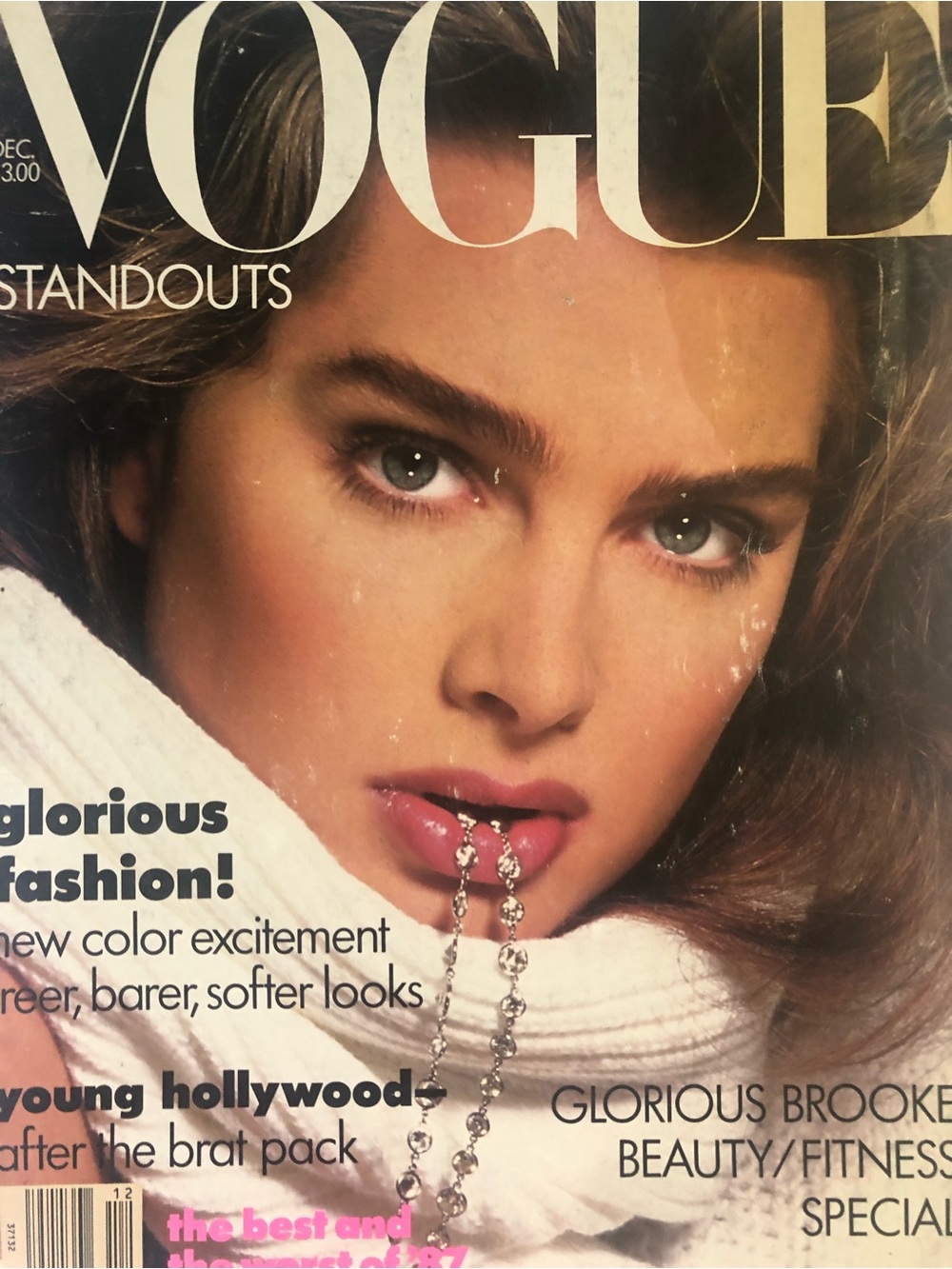 Vogue Cover — Brooke Shields in White with Pink Lips